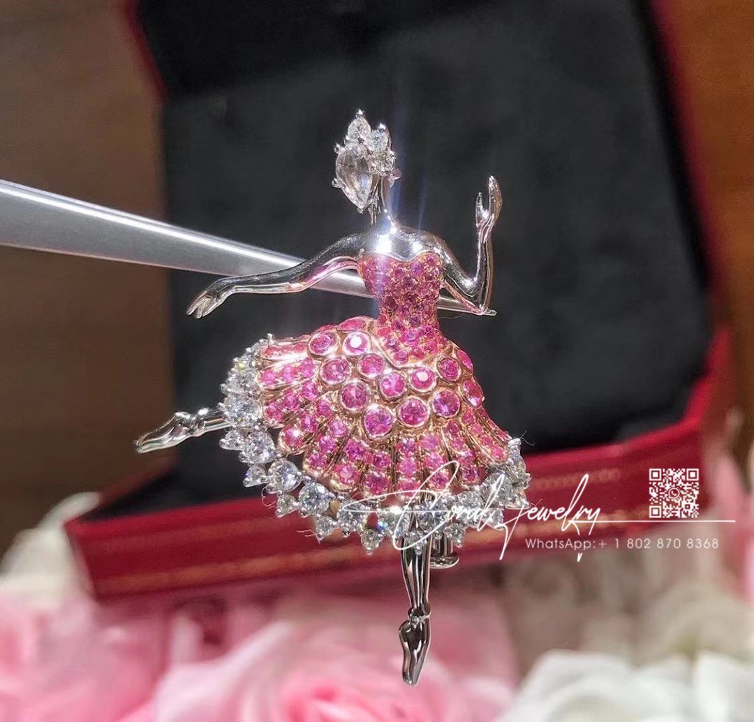 Van Cleef & Arpels Cardinal Rose Ballerina Brooch White Gold, Pink Gold, Pink Sapphires, Diamonds (11)