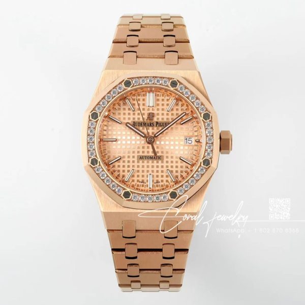 Replica Audemars Piguet Royal Oak Lady 33mm 8f Rg & Diamond Champagne Dial Swiss Quartz (1)