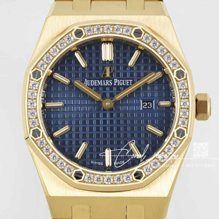 Replica Audemars Piguet Royal Oak Lady 33mm 8f Yg & Diamond Blue Dial Swiss Quartz (2)