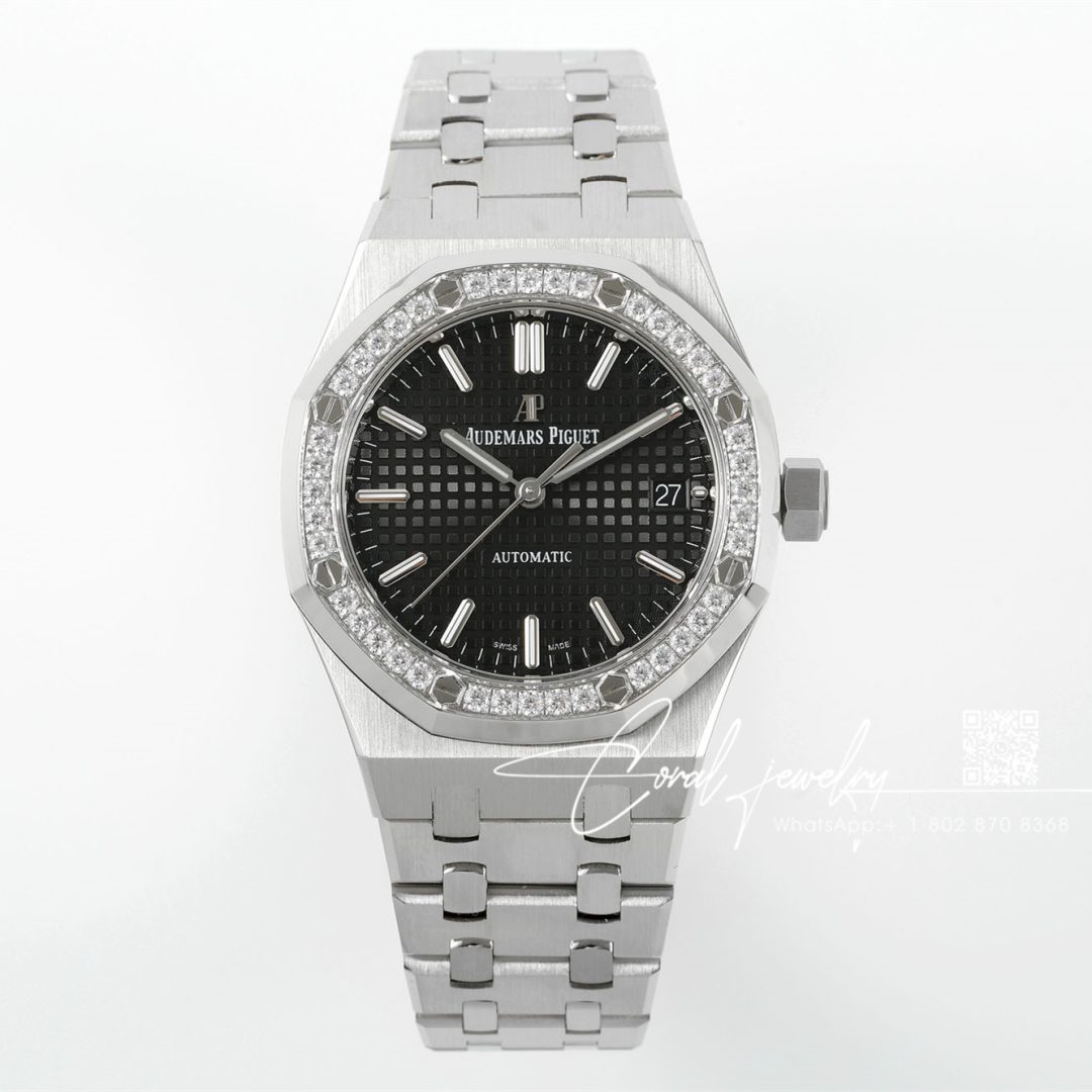 Replica Audemars Piguet Royal Oak 15451 37mm Apsf St & Diamond Black Dial Swiss 3120 (1)