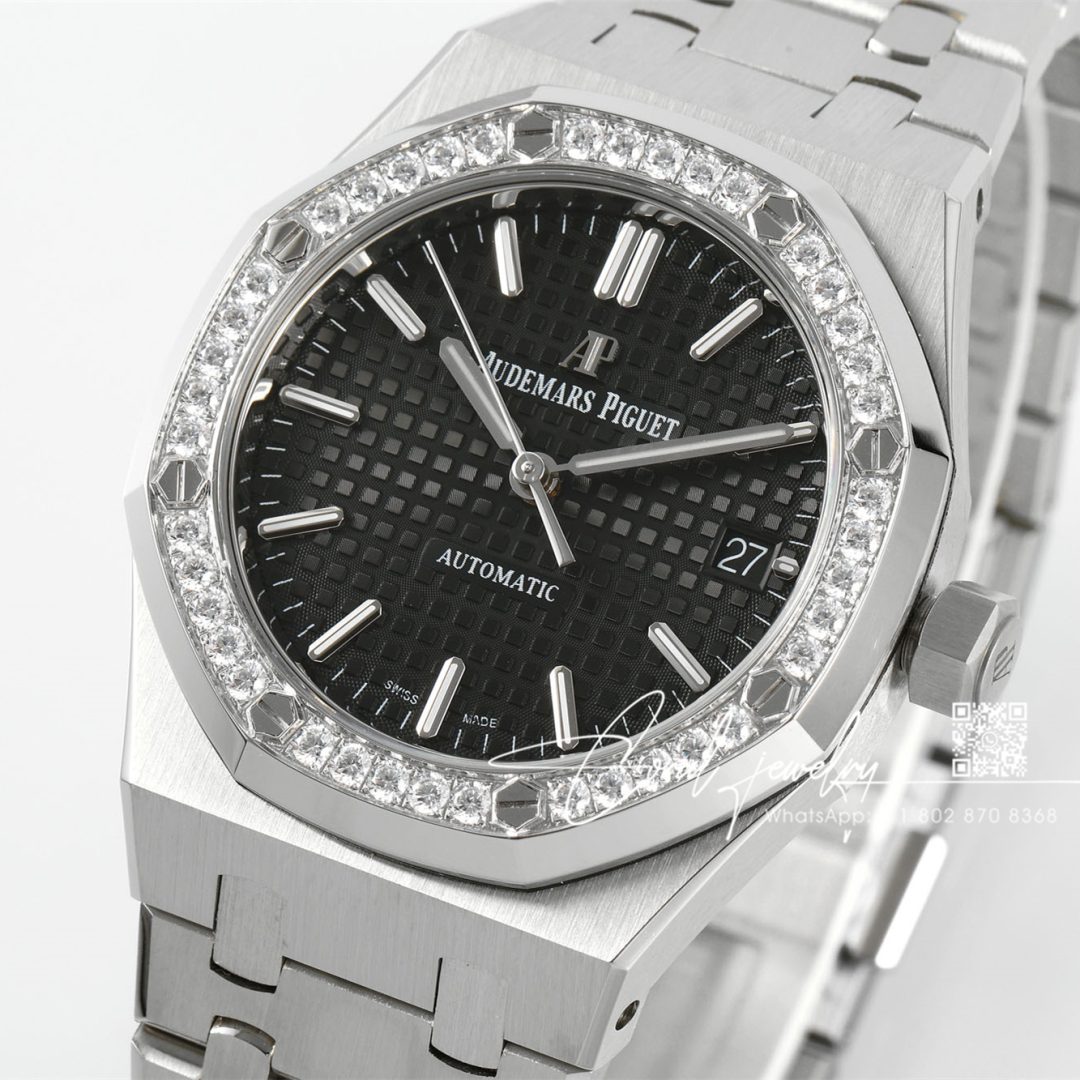 Replica Audemars Piguet Royal Oak 15451 37mm Apsf St & Diamond Black Dial Swiss 3120 (5)