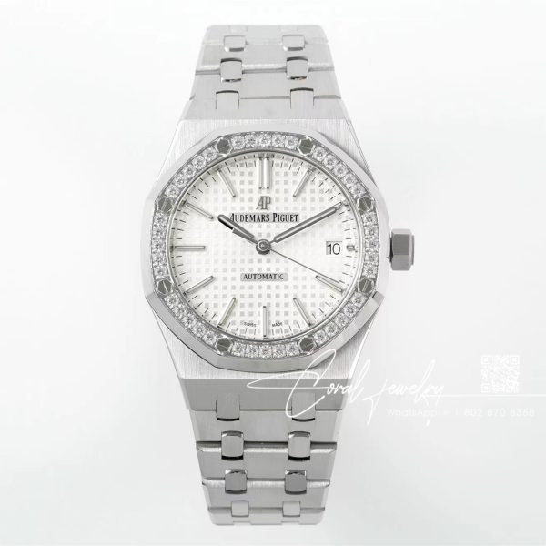 Replica Audemars Piguet Royal Oak 15451 37mm Apsf St & Diamond White Dial Swiss 3120 (1)