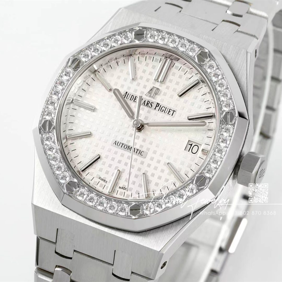 Replica Audemars Piguet Royal Oak 15451 37mm Apsf St & Diamond White Dial Swiss 3120 (4)