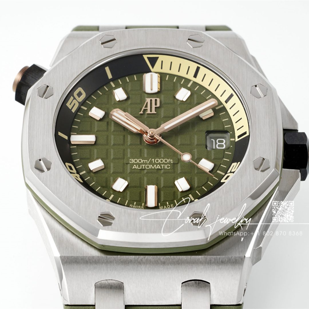 Replica Audemars Piguet Royal Oak 15720 Bb Ss Green Dial Green Rubber Strap 4308 (4)