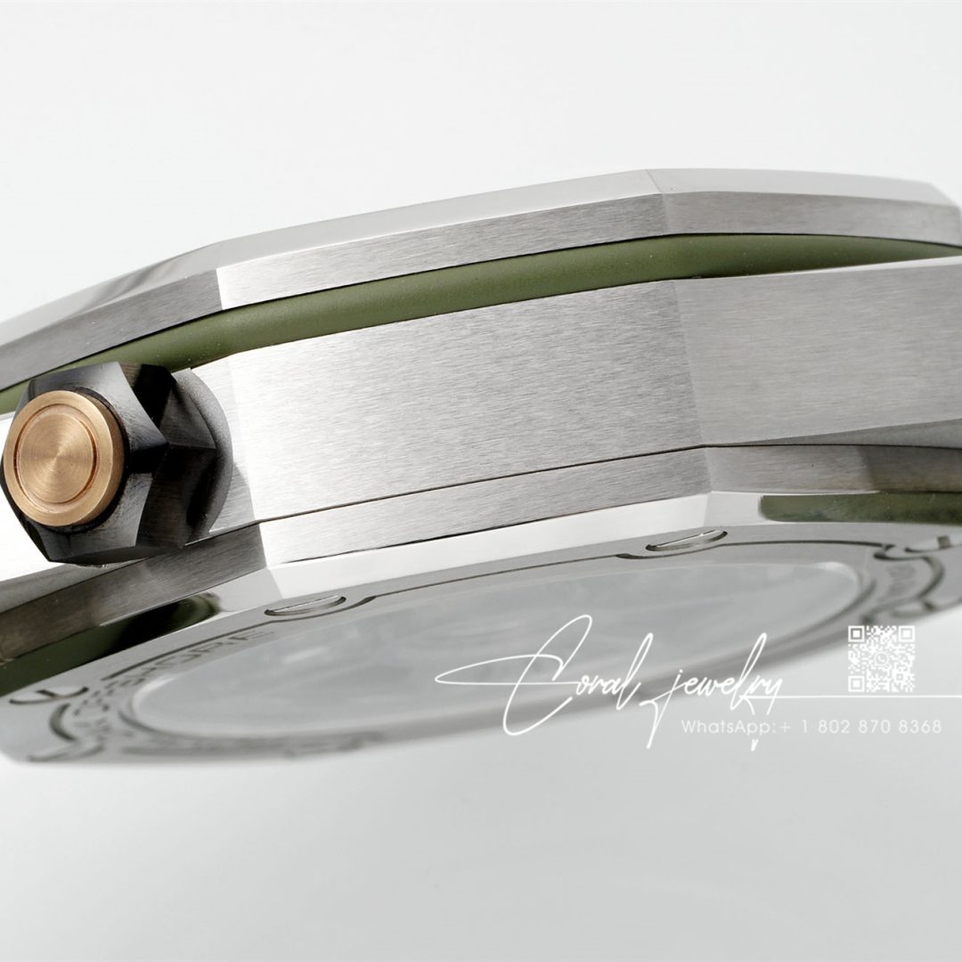 Replica Audemars Piguet Royal Oak 15720 Bb Ss Green Dial Green Rubber Strap 4308 (8)