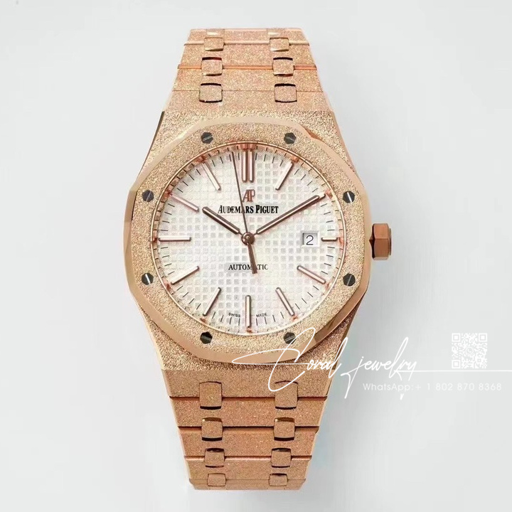 Replica Audemars Piguet Royal Oak Frosted Gold 41mm 15410bc Zf Factory Rg Silver Dial Swiss 3120 (1)