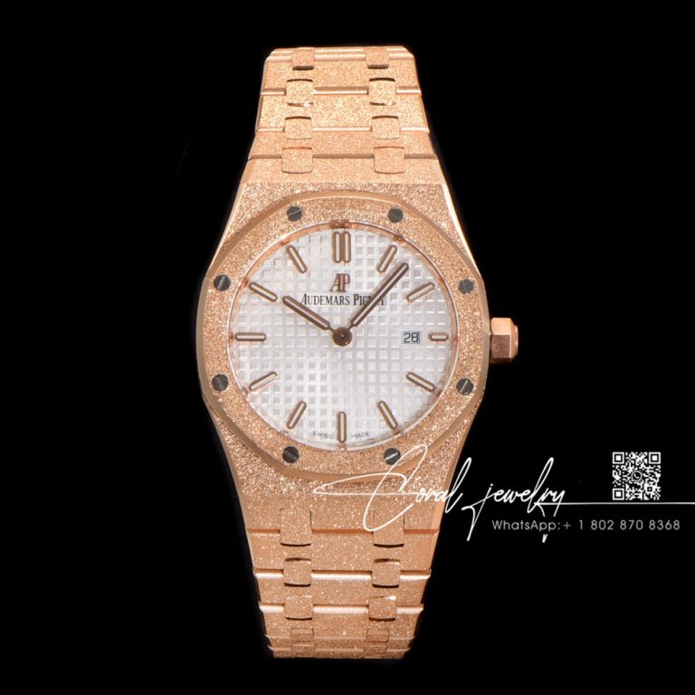 Replica Audemars Piguet Royal Oak Frosted Gold Quartz 33mm 77350 Omf Rg Silver Dial Swiss 3132 (1)