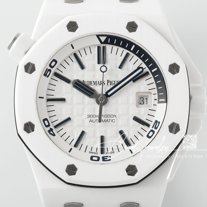 Replica Audemars Piguet Royal Oak Offshore Diver 15707 Zf White Ceramic White Dial Swiss 3120 (2)