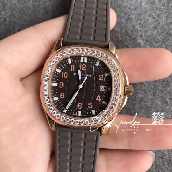 Replica Patek Philippe Aquanaut Luce Lady 5067a Ppf Rg & Diamond Brown Dial Brown Strap Swiss Ronda Quartz (1)