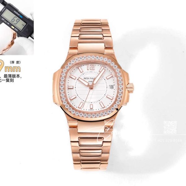 Replica Patek Philippe Nautilus Ladies 70101r 011 Grf Rg & Diamonds Silver Dial Swiss Quartz E23 250 Sc (1)