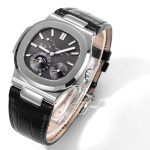 Replica Patek Philippe Nautilus Moonphase 5712 Grf Gray Dial Black Leather Strap Swiss 240 Ps (2)