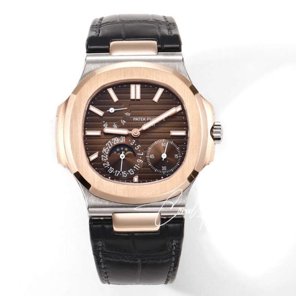 Replica Patek Philippe Nautilus Moonphase 5712 Grf Rg Brown Dial Black Leather Strap Swiss 240 Ps (1)