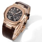 Replica Patek Philippe Nautilus Moonphase 5712 Grf Rg Grey Dial Brown Leather Strap Swiss 240 Ps (3)