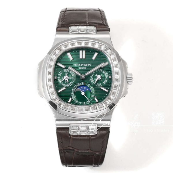 Replica Patek Philippe Nautilus Perpetual Calendar 5740 Ppf Green Dial Diamond Bezel Swiss 240 Ps (1)