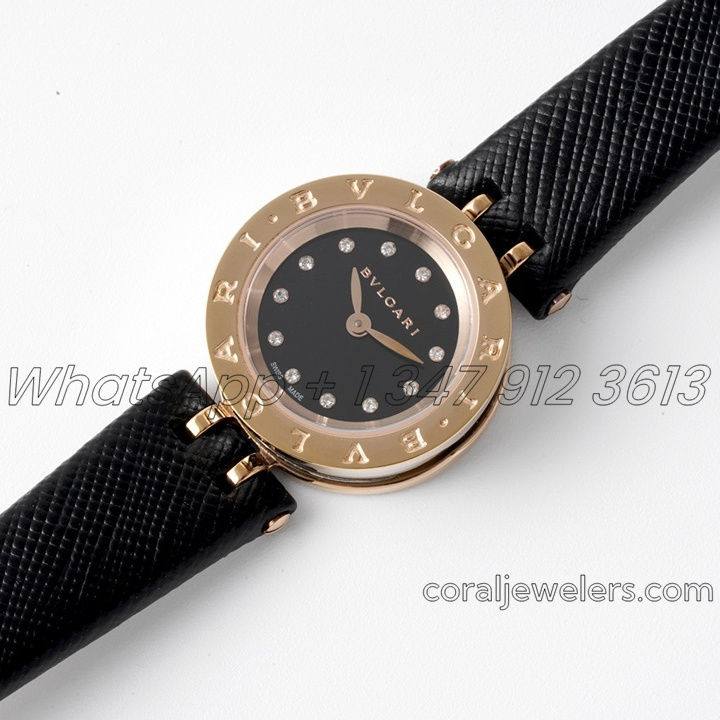 Replica Bvlgari B.zero Bvf Black Dial In Rose Gold On Black Leather Strap (7)