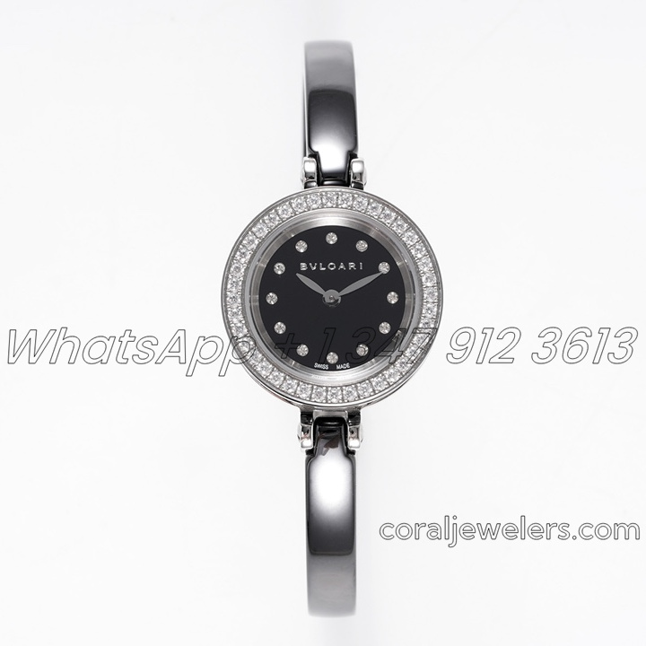 Replica Bvlgari B.zero Bvf Black Dial With Diamond Bezel In Steel On Black Ceramic Bracelet (1)