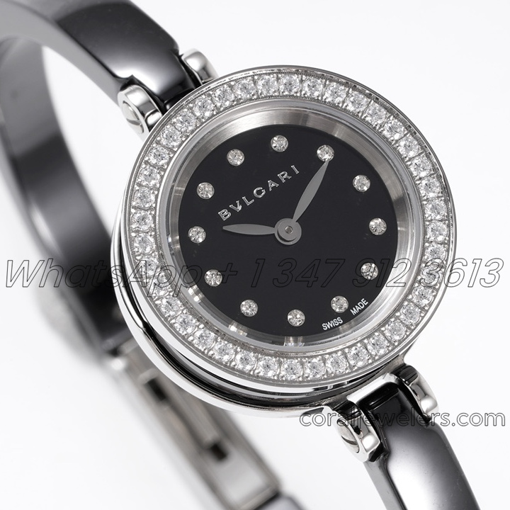 Replica Bvlgari B.zero Bvf Black Dial With Diamond Bezel In Steel On Black Ceramic Bracelet (2)