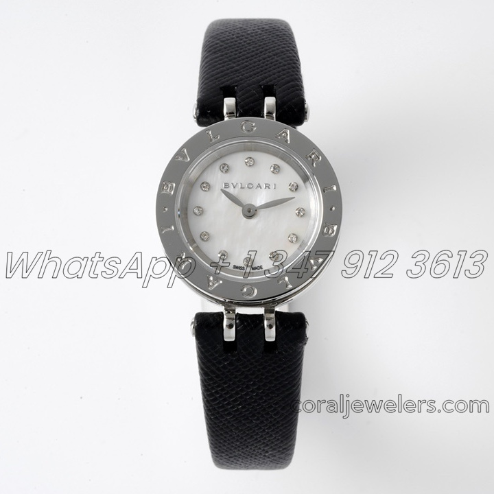 Replica Bvlgari B.zero Bvf Mop Dial In Steel On Black Leather Strap (2)