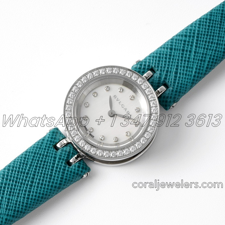 Replica Bvlgari B.zero Bvf Mop Dial With Diamond Bezel In Steel On Cyan Leather Strap (4)