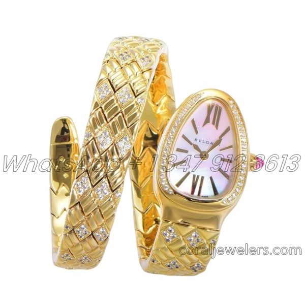 Replica Bvlgari Serpenti Seduttori Bvf White Mop Dial In Yellow Gold With Diamonds (5)