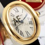 Replica Cartier Baignoire Af Mini Silver Dial In Yellow Gold On Black Leather Strap (3)