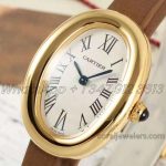 Replica Cartier Baignoire Af Mini Silver Dial In Yellow Gold On Brown Leather Strap (3)