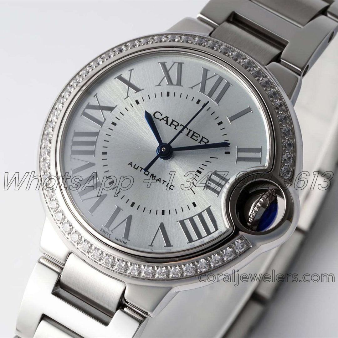 Replica Cartier Ballon Bleu 33mm Af Blue Dial With Diamond Bezel In Steel (4)