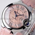 Replica Cartier Ballon Bleu 33mm Af Pink Dial In Steel On Pink Leather Strap (3)