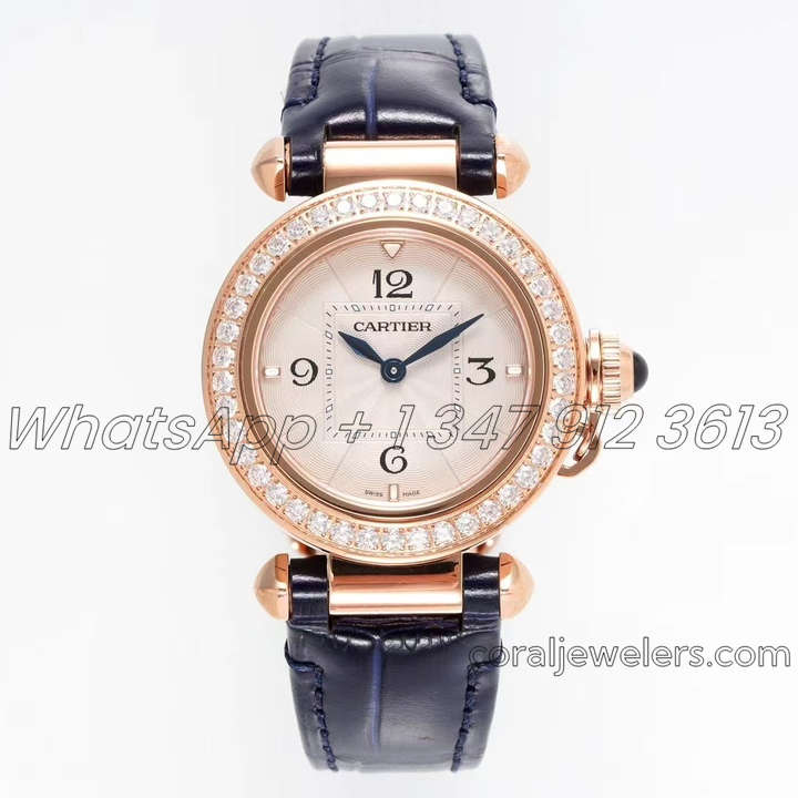 Replica Cartier Pasha 30mm Af White Dial With Diamond Bezel In Rose (4)