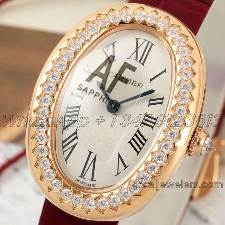 Replica Cartier Baignoire Af Mini Silver Dial In Rose Gold On Red Leather Strap (2)