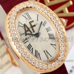 Replica Cartier Baignoire Af Mini Silver Dial In Rose Gold On Red Leather Strap (3)