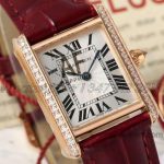 Replica Cartier Tank Louis Ladies Af White Dial Rose Gold With Diamond Bezel In Red Leather Strap (3)