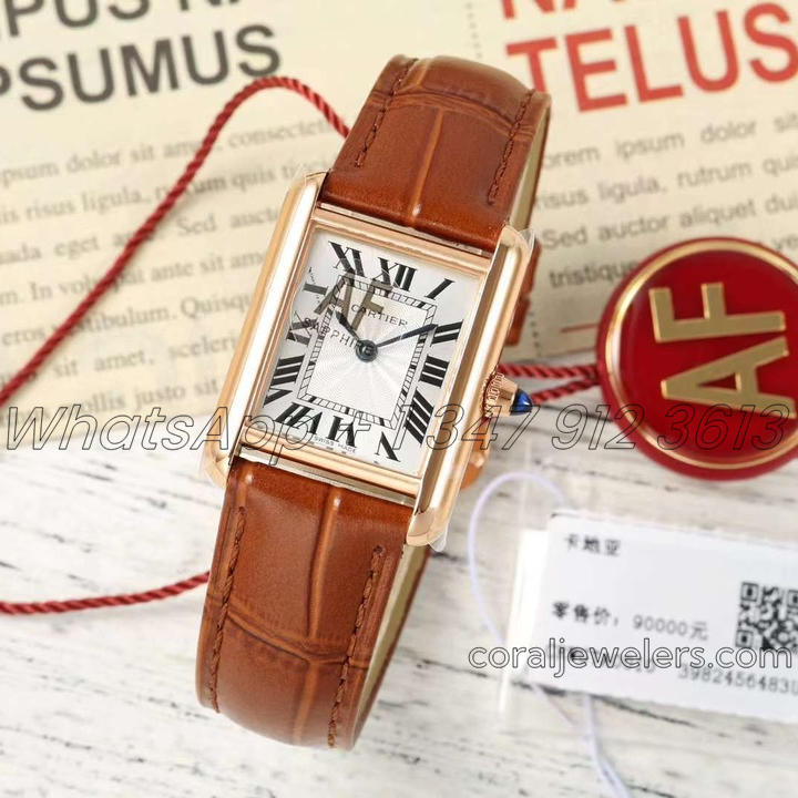 Replica Cartier Tank Louis Ladies Af White Dial In Rose Gold In Brown Leather Strap (1)