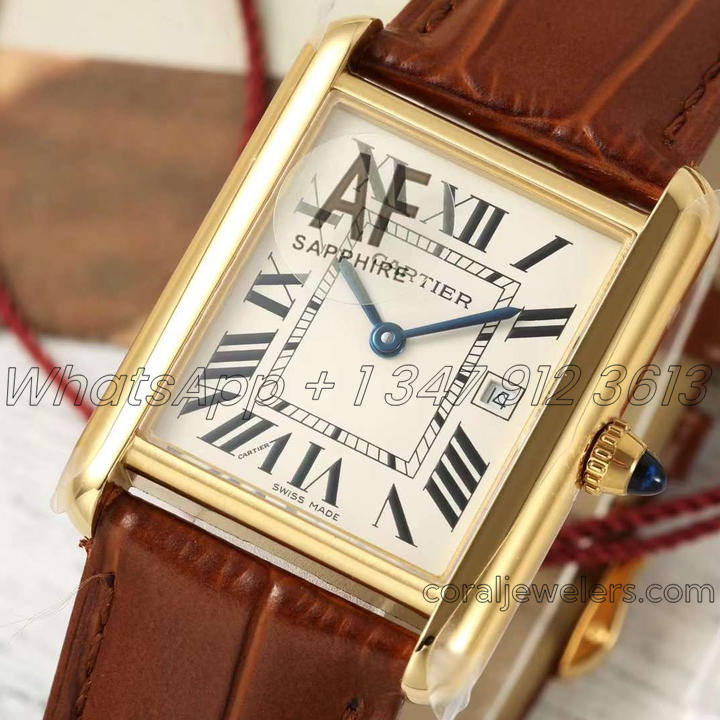 Replica Cartier Tank Louis Ladies Af White Dial In Yellow Gold In Brown Leather Strap (2)