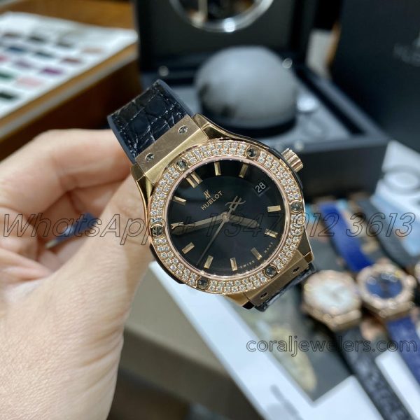 Replica Gsf Hublot Classic Fusion Stainless Steel 33mm Rg & Diamond Black Dial (13)