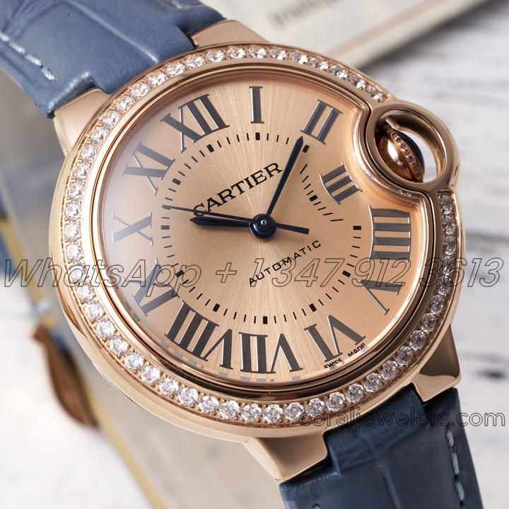 Replica Cartier Ballon Bleu 33mm Af Rg & Diamonds Brown Dial Seiko Nh05a (2)