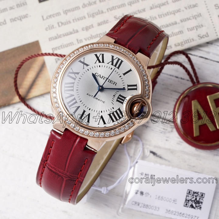 Replica Cartier Ballon Bleu 33mm Af Rg & Diamonds Silver Dial Seiko Nh05a (1)