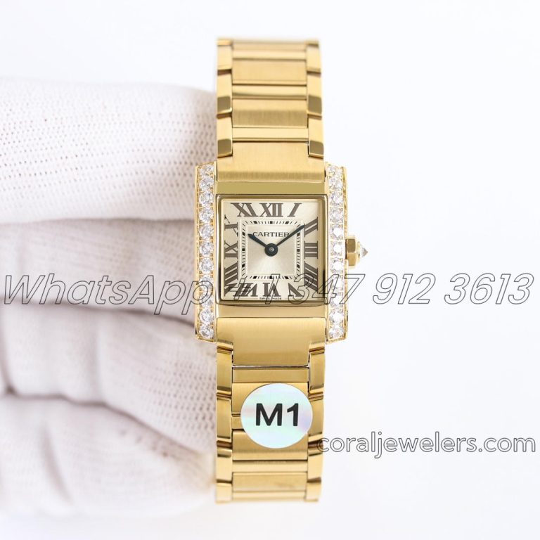 Replica Cartier Tank Francaise Ladies M+ Yellow Gold With Diamond Bezel (1)