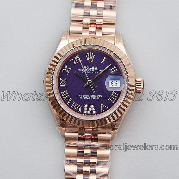 Replica Rolex Ladies Datejust 28mm 279171 Twf Aubergine Dial With Roman Markers In Rose Gold (5)