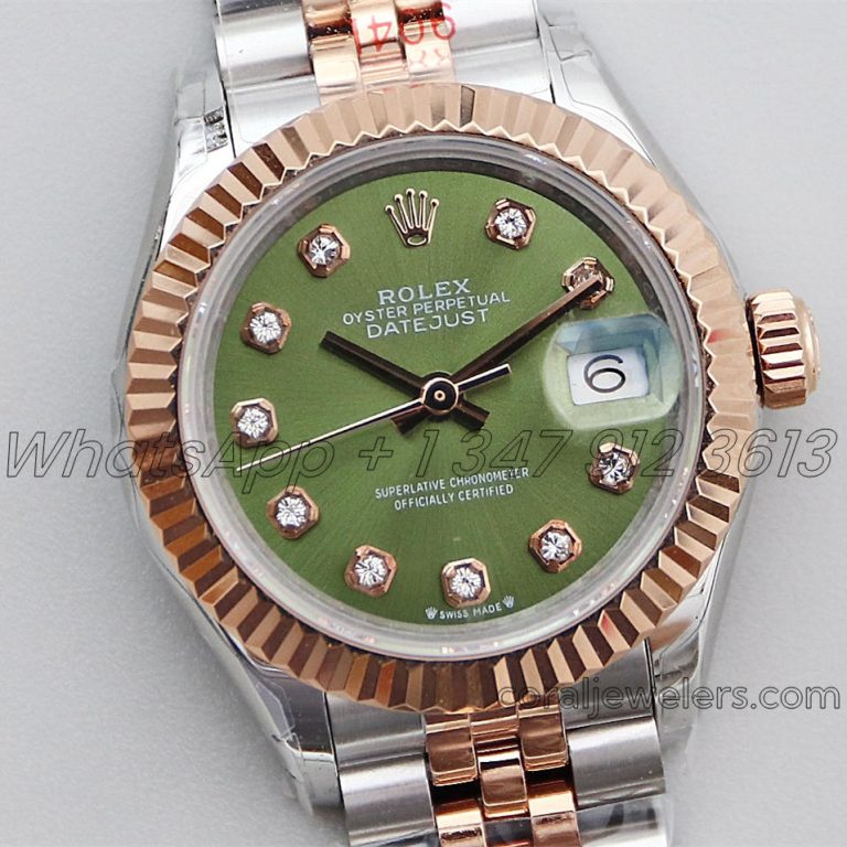 Replica Rolex Ladies Datejust 28mm 279171 Twf Green Dial With Diamond Markers In Rose Goldsteel (2)