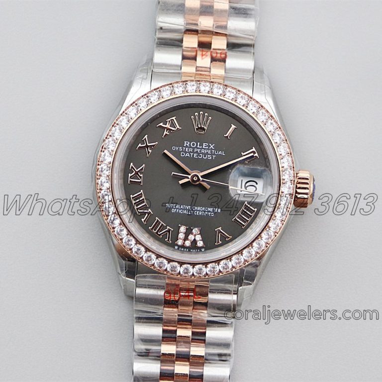 Replica Rolex Ladies Datejust 28mm 279171 Twf Grey Dial With Diamond Bezel In Rose Goldsteel (1)