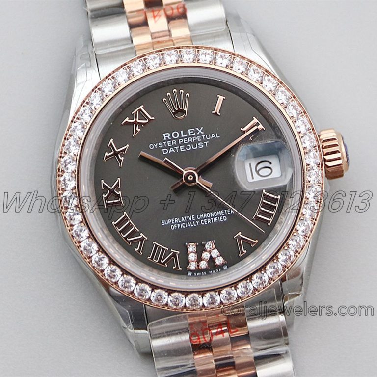 Replica Rolex Ladies Datejust 28mm 279171 Twf Grey Dial With Diamond Bezel In Rose Goldsteel (2)