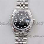 Replica Rolex Ladies Datejust 28mm 279174 Twf Black Dial With Diamond Markers In Steel (1)