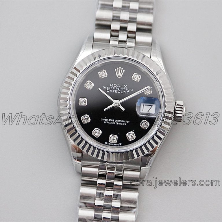 Replica Rolex Ladies Datejust 28mm 279174 Twf Black Dial With Diamond Markers In Steel (10)