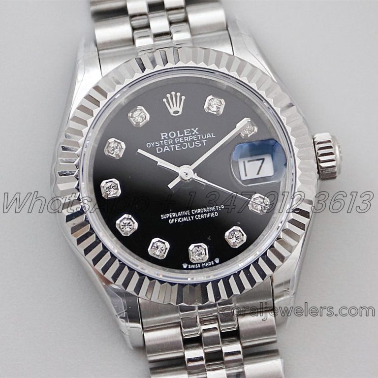 Replica Rolex Ladies Datejust 28mm 279174 Twf Black Dial With Diamond Markers In Steel (11)