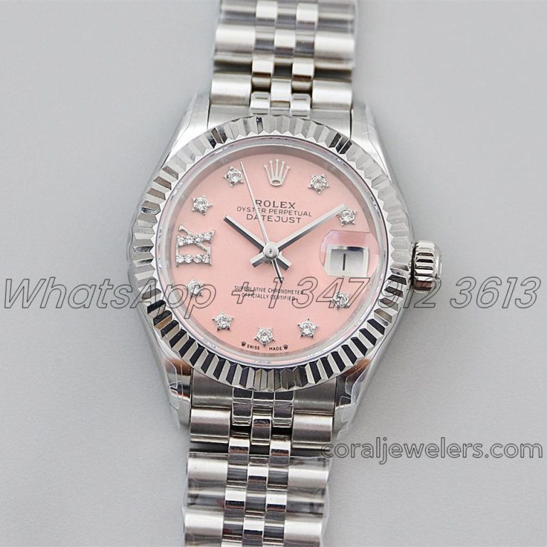 Replica Rolex Ladies Datejust 28mm 279174 Twf Pink Dial Diamond Markers In Steel (1)