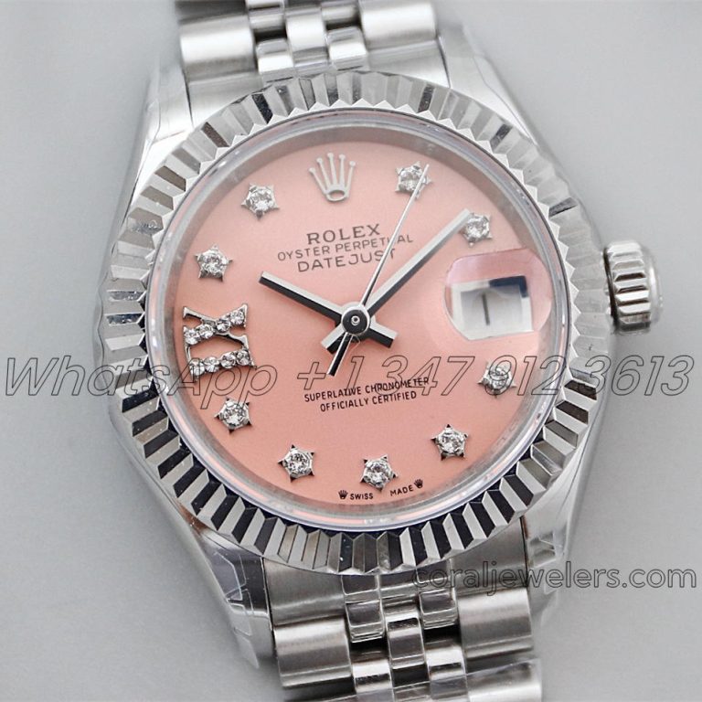 Replica Rolex Ladies Datejust 28mm 279174 Twf Pink Dial Diamond Markers In Steel (2)