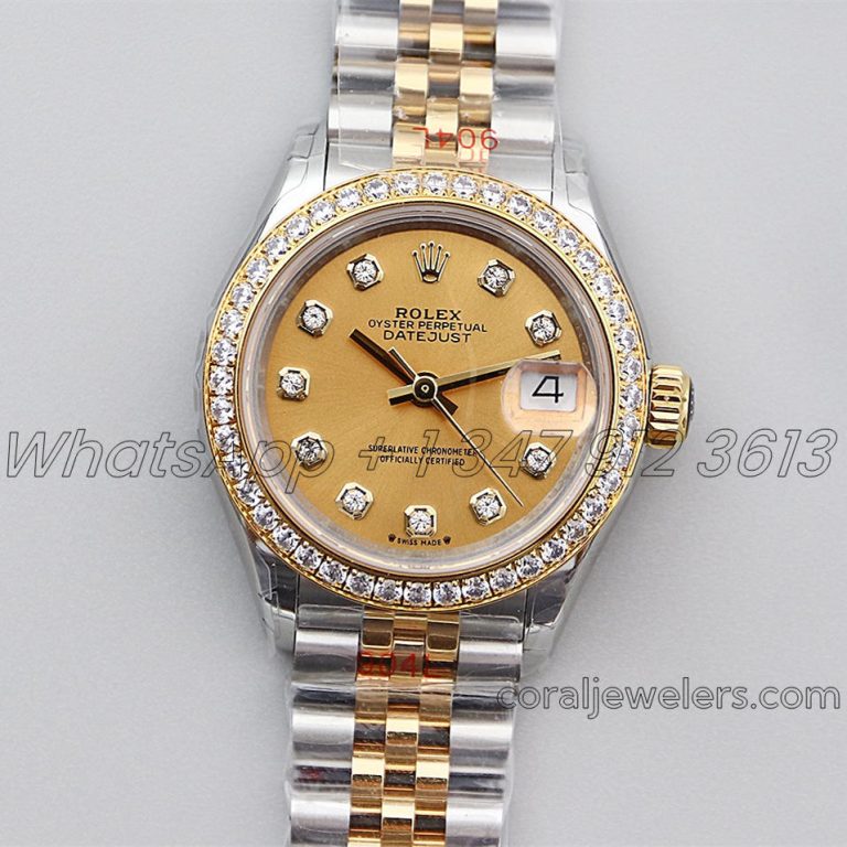 Replica Rolex Ladies Datejust 28mm 279383rbr Twf Champagne Dial With Diamond Bezel In Yellow Goldsteel (1)