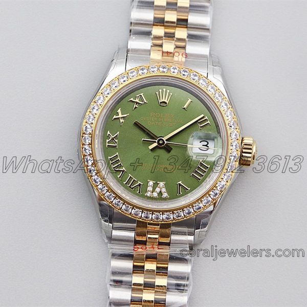 Replica Rolex Ladies Datejust 28mm 279383rbr Twf Green Dial With Diamond Bezel In Yellow Goldsteel (1)