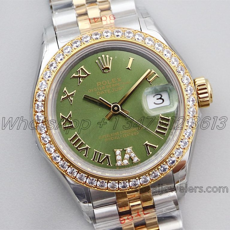 Replica Rolex Ladies Datejust 28mm 279383rbr Twf Green Dial With Diamond Bezel In Yellow Goldsteel (2)